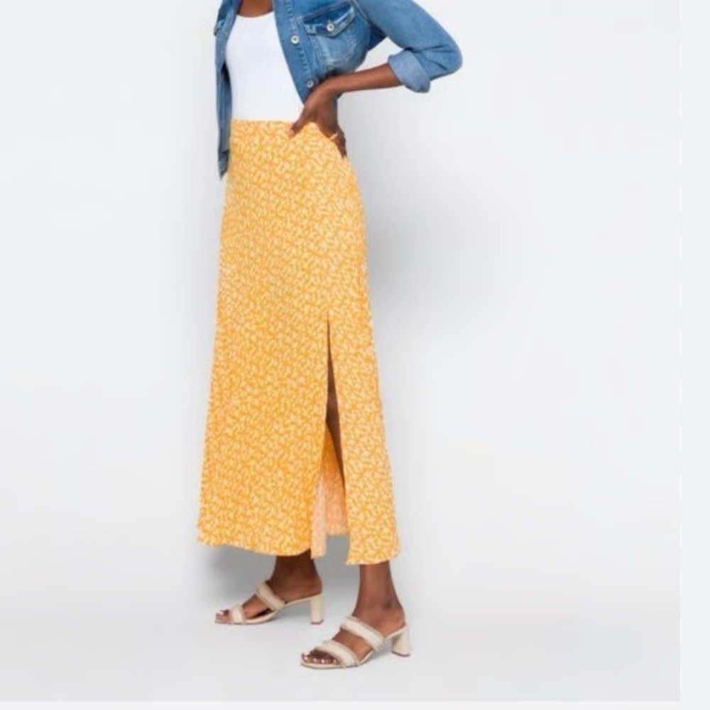 SKIES ARE BLUE M Yellow woman side slit elastic waist polyester maxi skirt